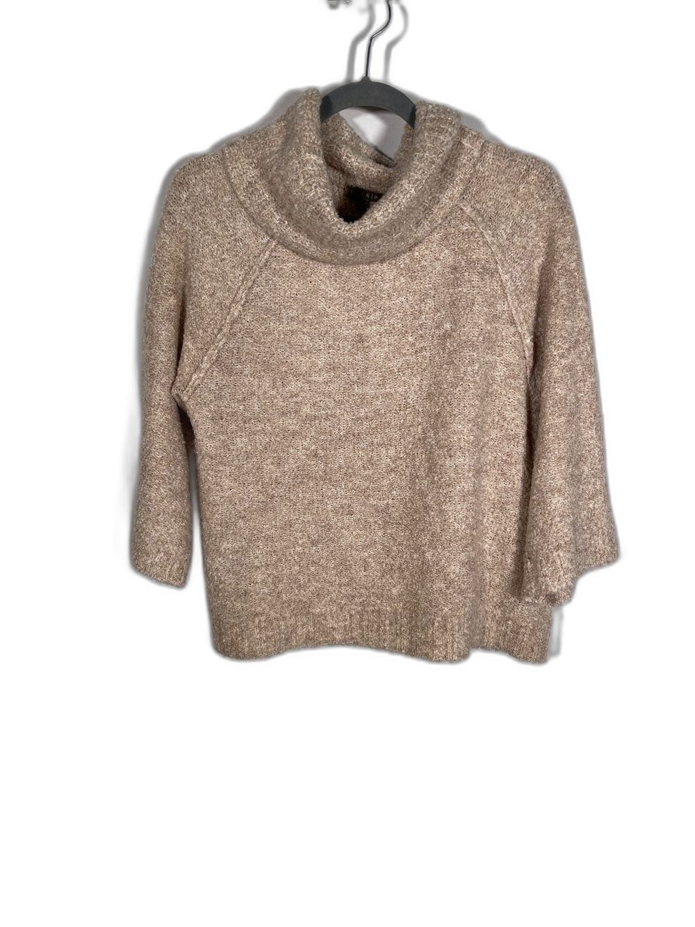 LILLA P WOMENS WOOL BLEND COWL NECK SWEATER BEIGE TAN SMALL